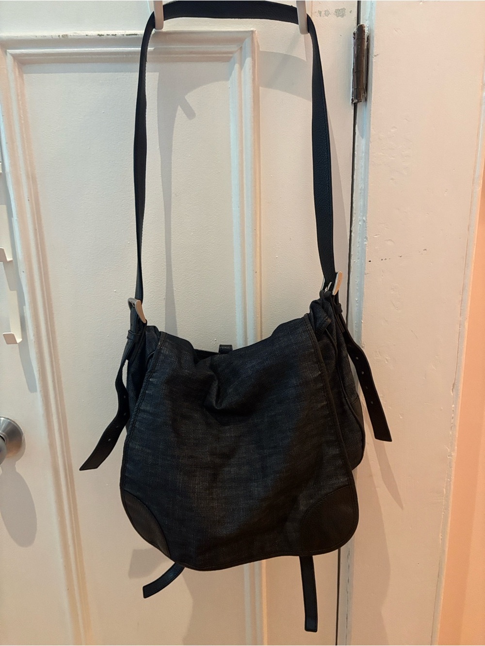 Everyday Prada Denim/Black Leather Trim Crossbody Shoulder Bag - Women